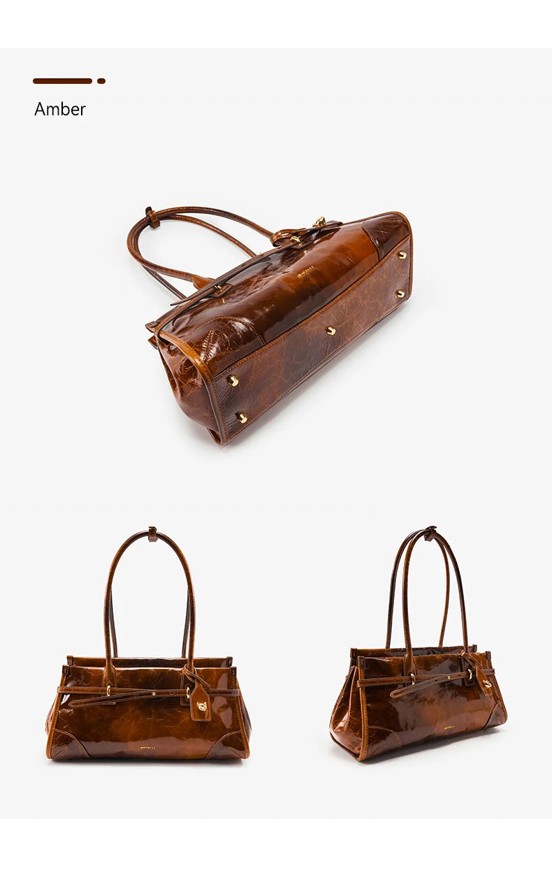 BAFELLI Oil-Wax Leather Vintage Baguette Crossbody Bag