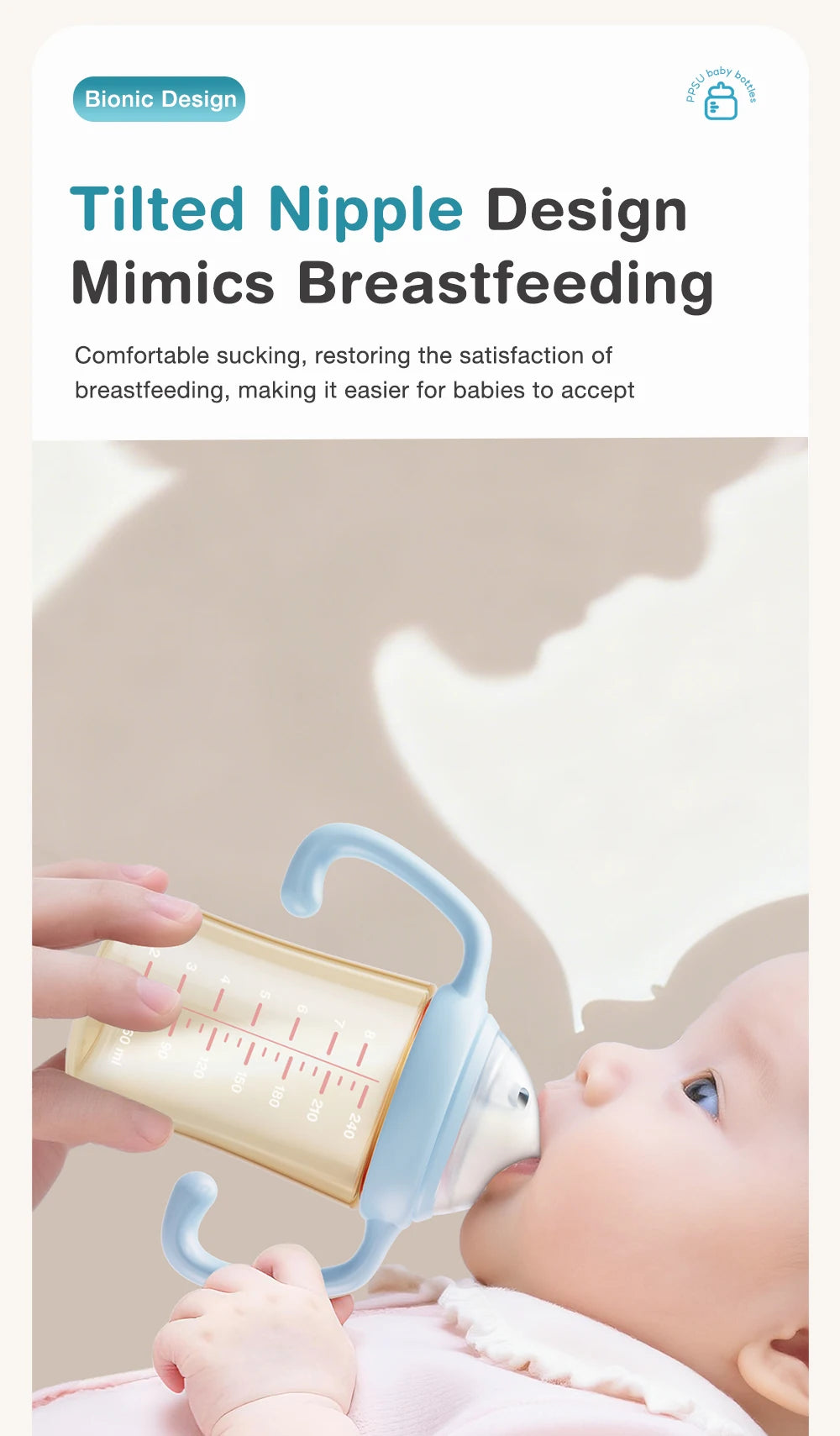 MAMIJOY 160/240/330ML Baby PPSU Bottle with Inclined Neck, Display Function & Temperature Indicator