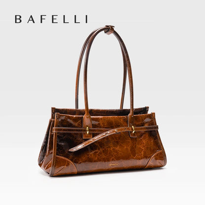 BAFELLI Oil-Wax Leather Vintage Baguette Crossbody Bag
