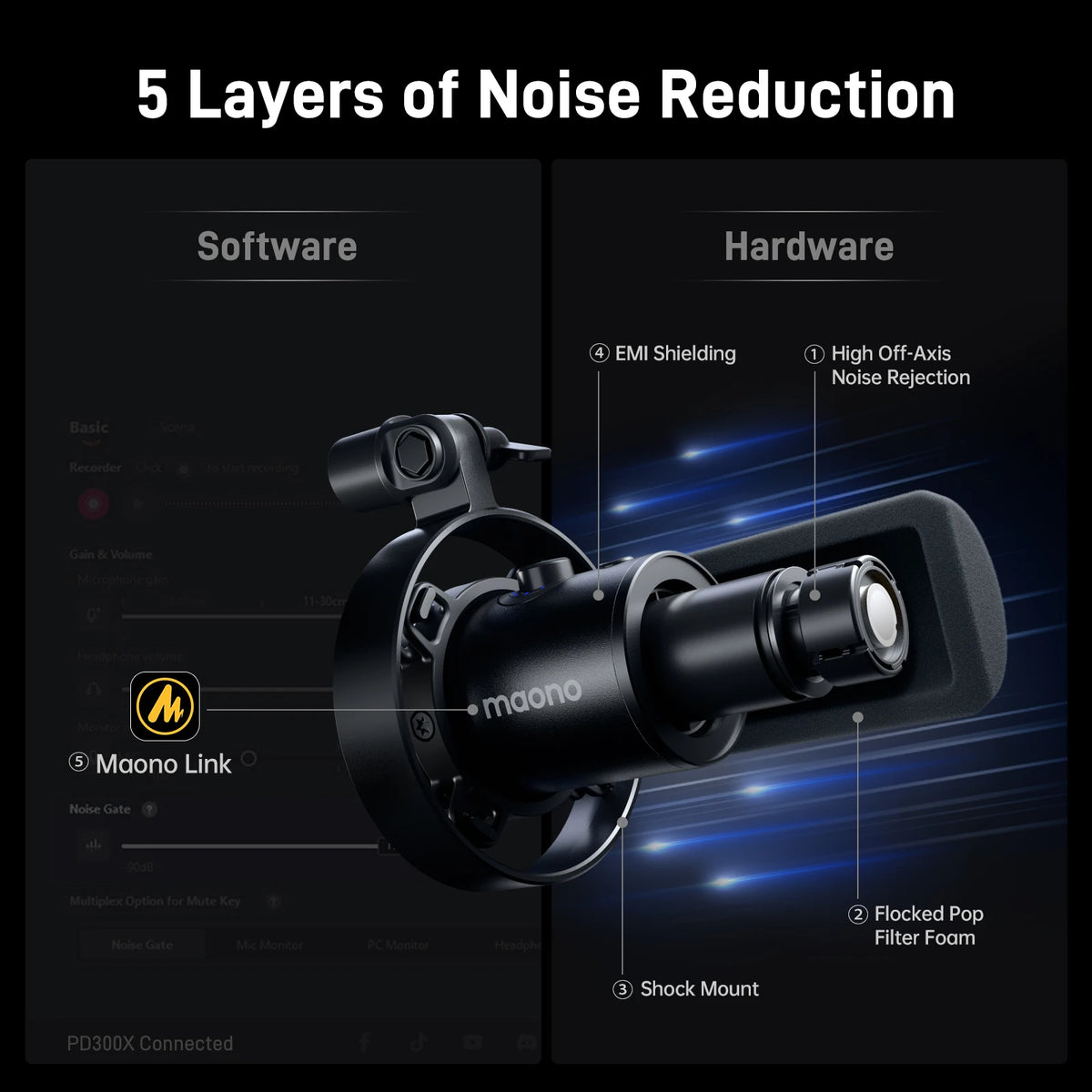 Maono PD300X Dynamic Microphone XLR USB Podcast Recording Mic