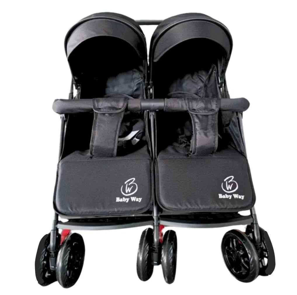 Black 2-Way Folding Compact Double / Twin Stroller + Rain Cover