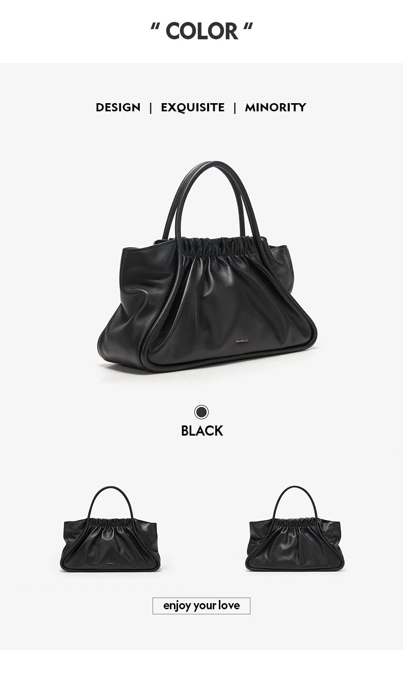 BAFELLI Ruched Genuine Leather Tote Bag