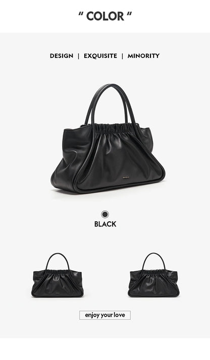 BAFELLI Ruched Genuine Leather Tote Bag