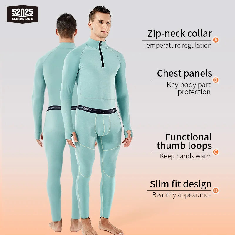 52025 AlpineFlex Men's Wool-Blend Zip-Neck Thermals