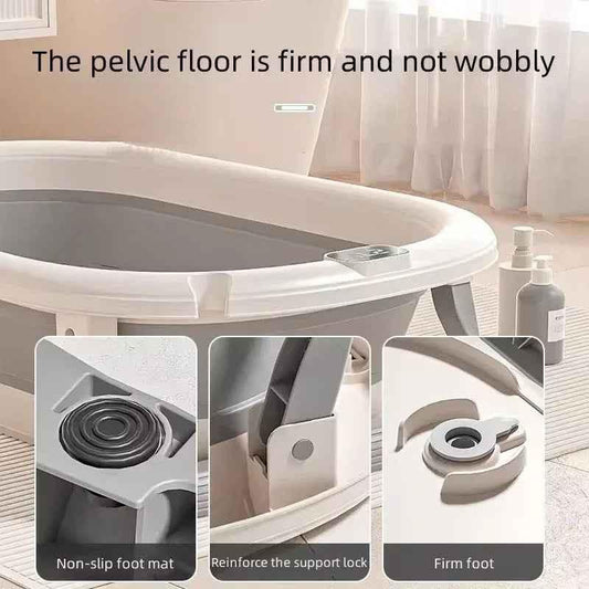 Foldable Baby Bath with Digital Thermometer & Newborn Support Rack - GREY
