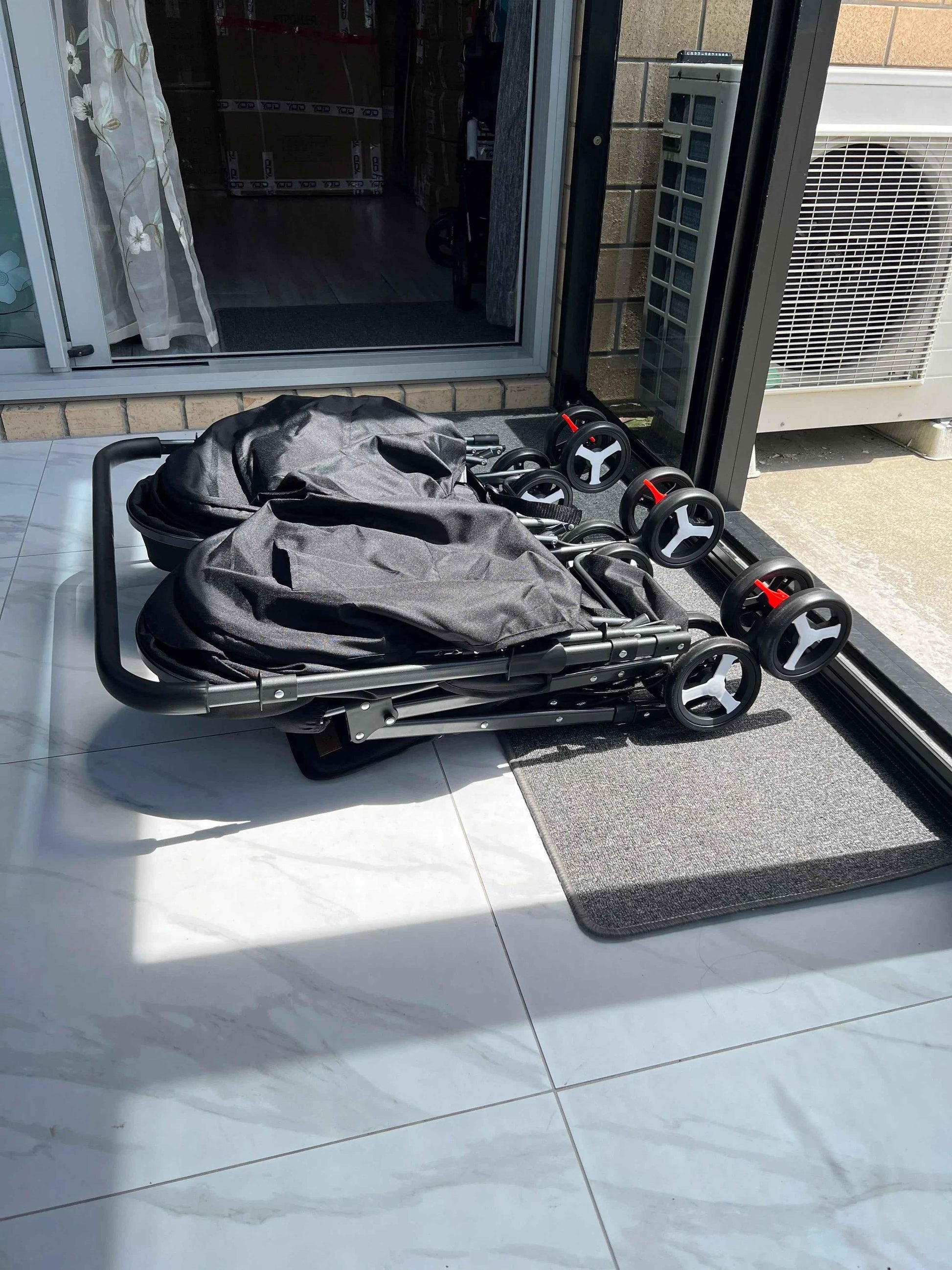 Black 2-Way Folding Compact Double / Twin Stroller + Rain Cover