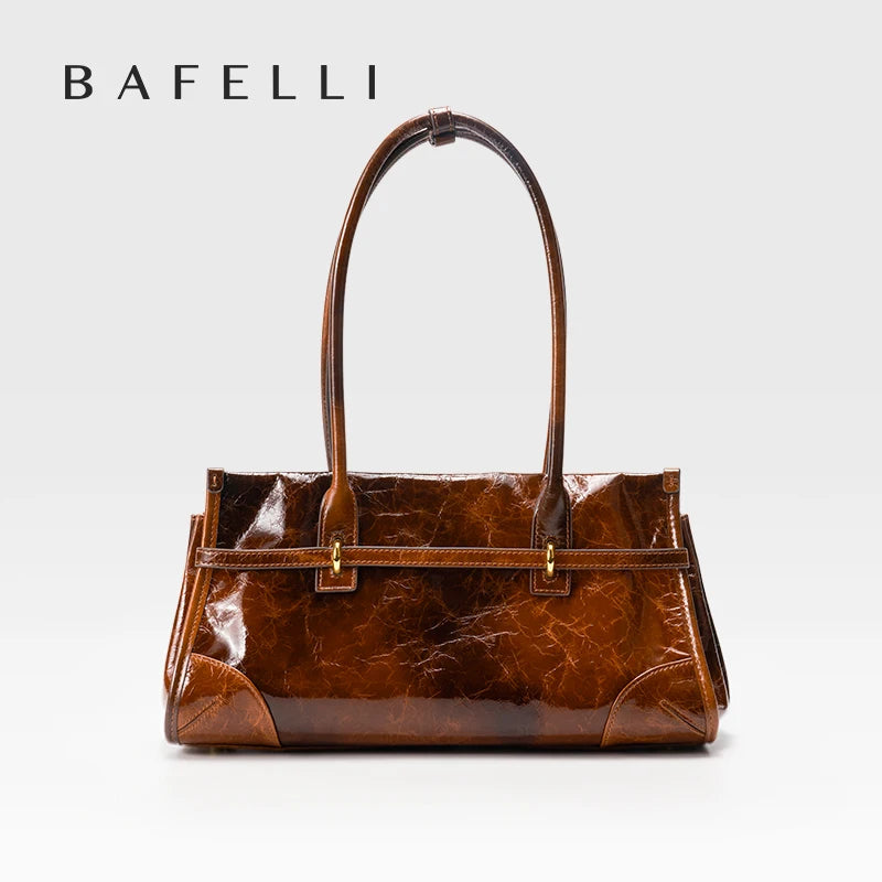 BAFELLI Oil-Wax Leather Vintage Baguette Crossbody Bag