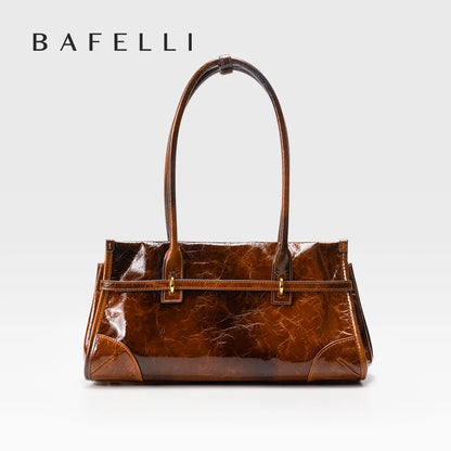 BAFELLI Oil-Wax Leather Vintage Baguette Crossbody Bag