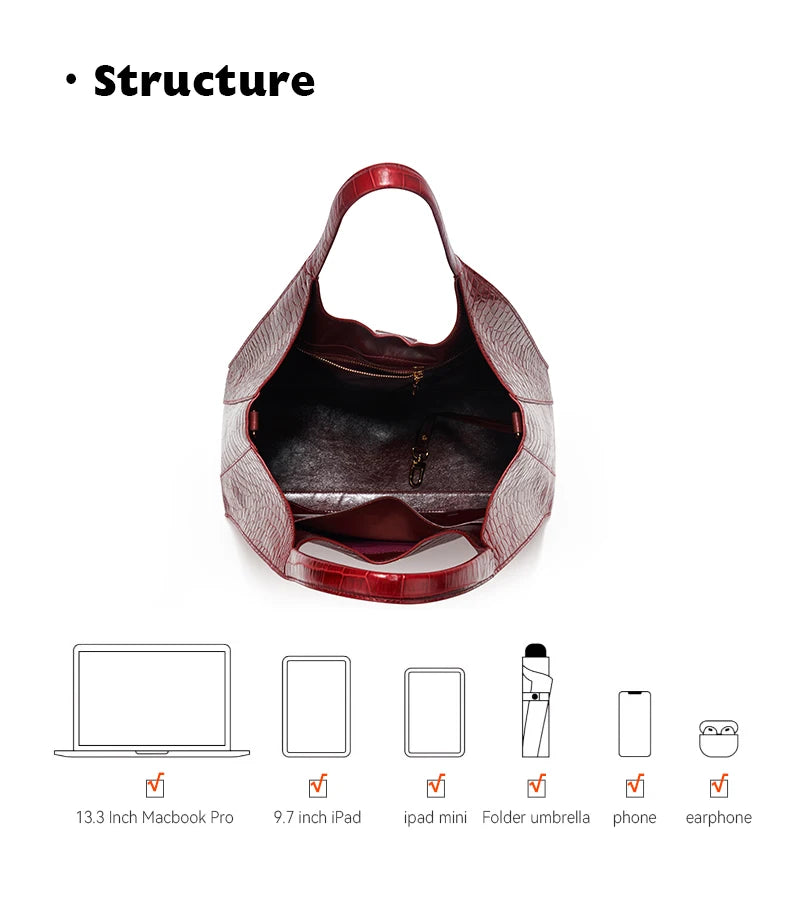 BAFELLI Full-Leather Crocodile-Pattern Large Tote Bag