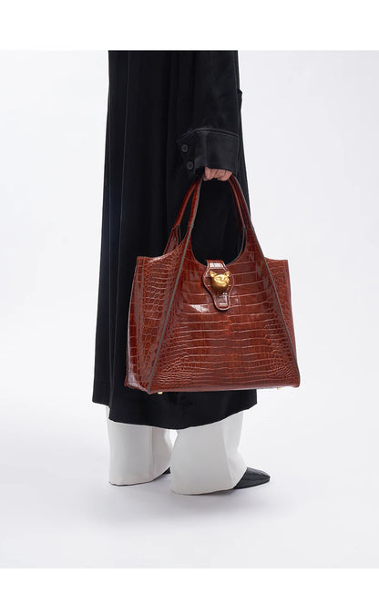 BAFELLI Full-Leather Crocodile-Pattern Large Tote Bag