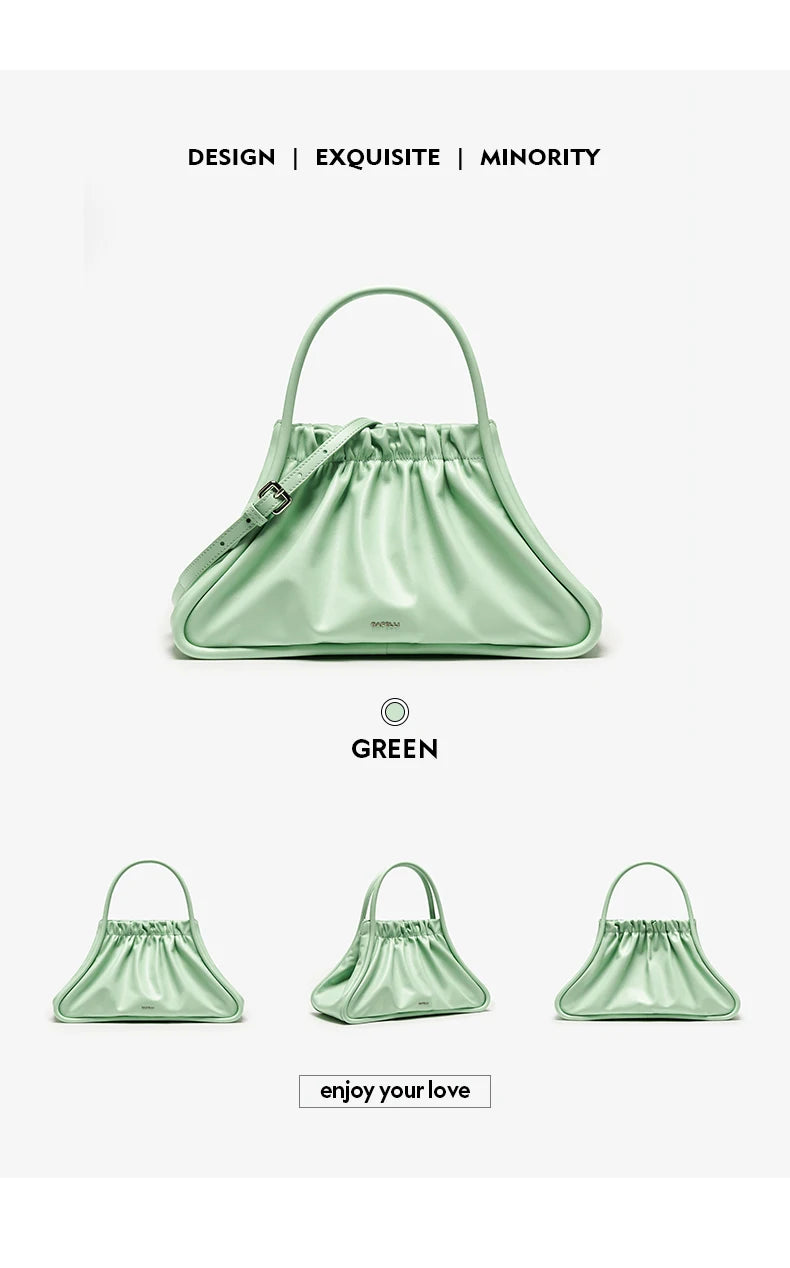 BAFELLI Ruched Genuine Leather Tote Bag