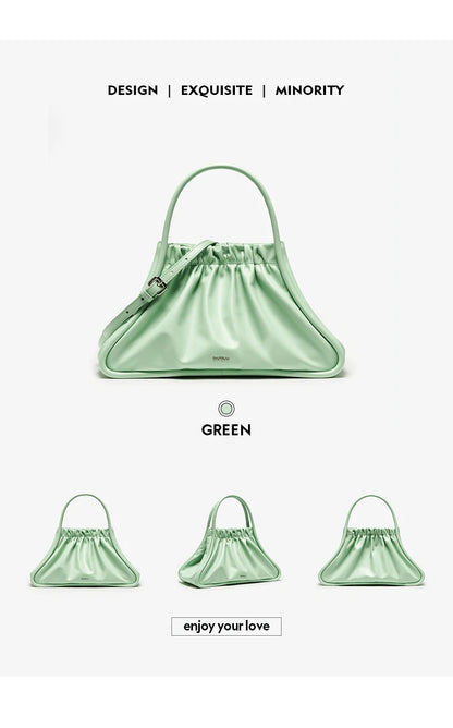 BAFELLI Ruched Genuine Leather Tote Bag