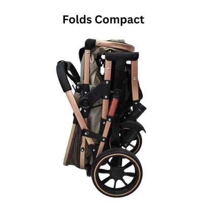 Gold Series 3 in 1 Travel System - Stroller + Bassinet + Capsule with Food Tray - Beige/Gold