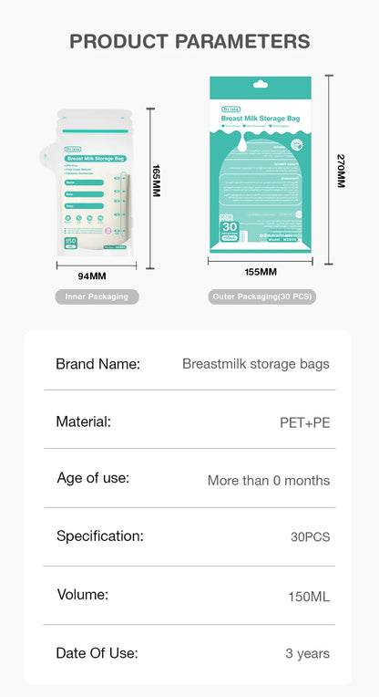 MAMIJOY Temperature Display Breast Milk Storage Bag 30PCS 150ML
