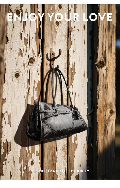 BAFELLI Oil-Wax Leather Vintage Baguette Crossbody Bag