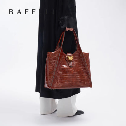 BAFELLI Full-Leather Crocodile-Pattern Large Tote Bag