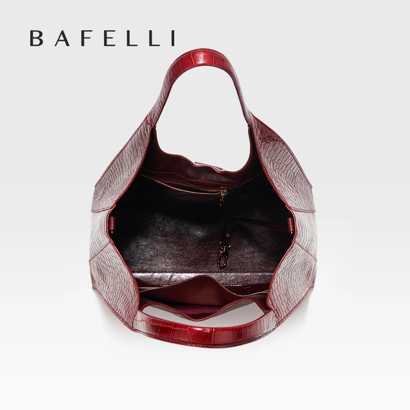 BAFELLI Full-Leather Crocodile-Pattern Large Tote Bag