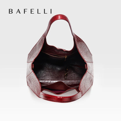 BAFELLI Full-Leather Crocodile-Pattern Large Tote Bag