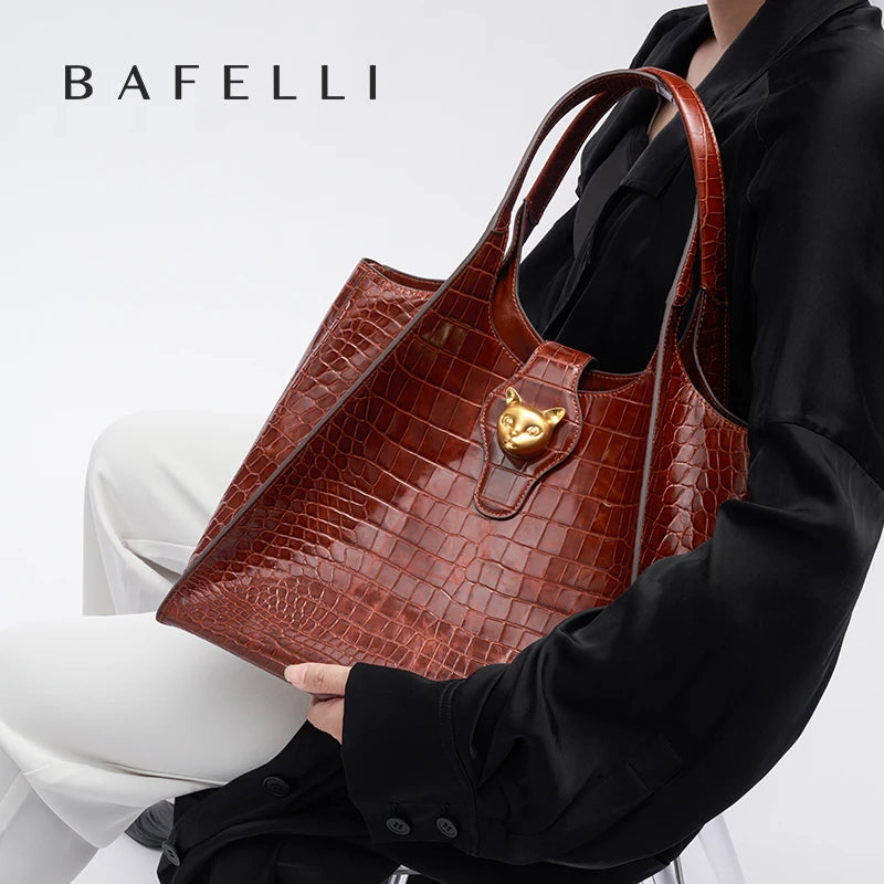 BAFELLI Full-Leather Crocodile-Pattern Large Tote Bag