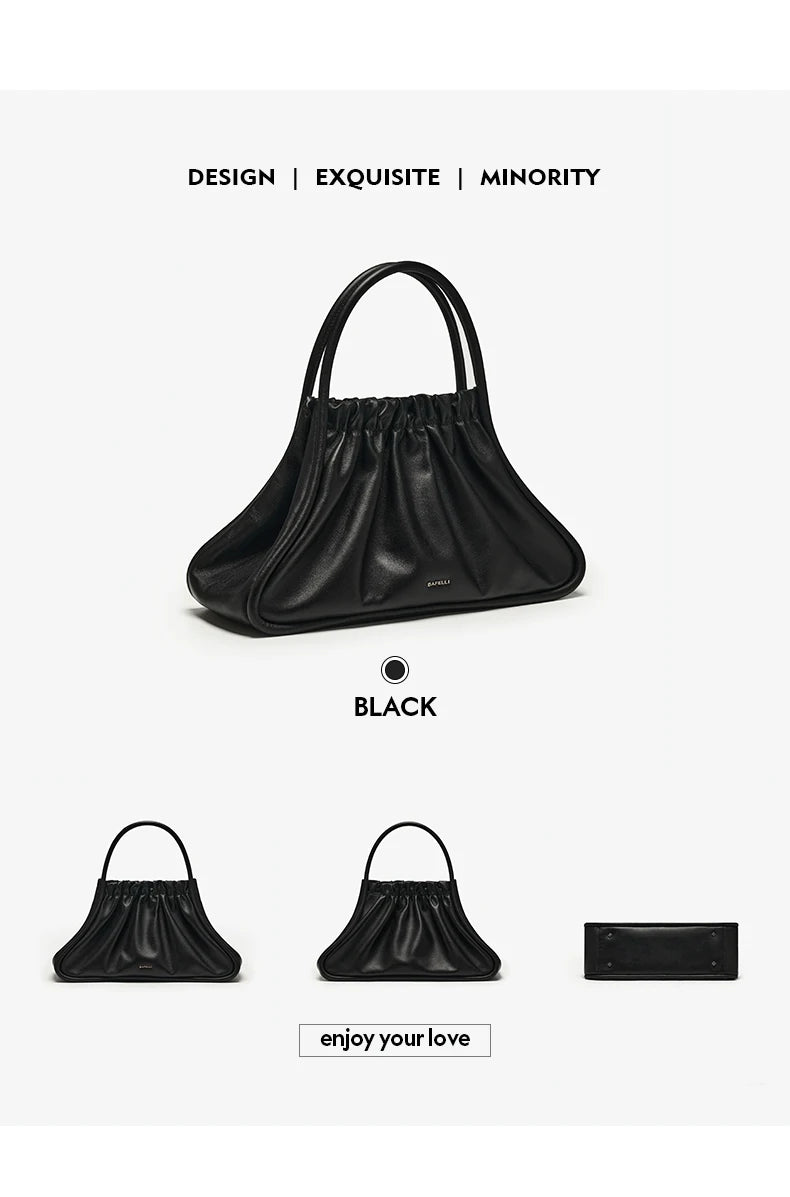 BAFELLI Ruched Genuine Leather Tote Bag