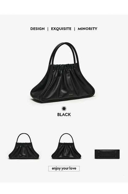 BAFELLI Ruched Genuine Leather Tote Bag
