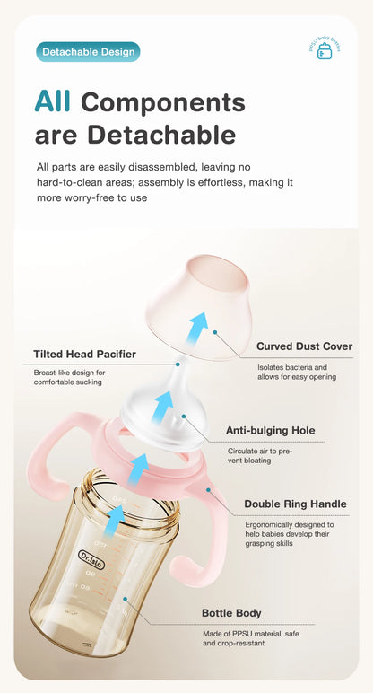 MAMIJOY 160/240/330ML Baby PPSU Bottle with Inclined Neck, Display Function & Temperature Indicator