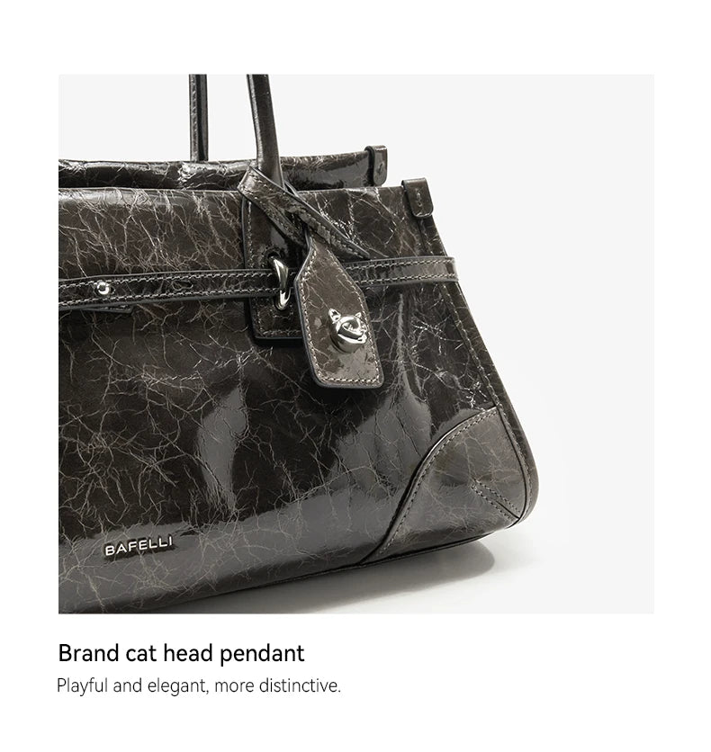 BAFELLI Oil-Wax Leather Vintage Baguette Crossbody Bag