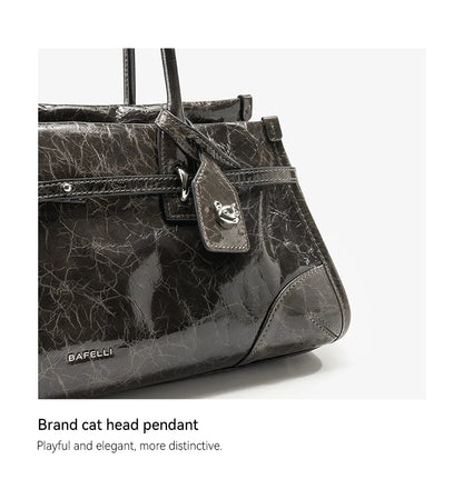 BAFELLI Vintage Soft Leather Baguette Shoulder Bag