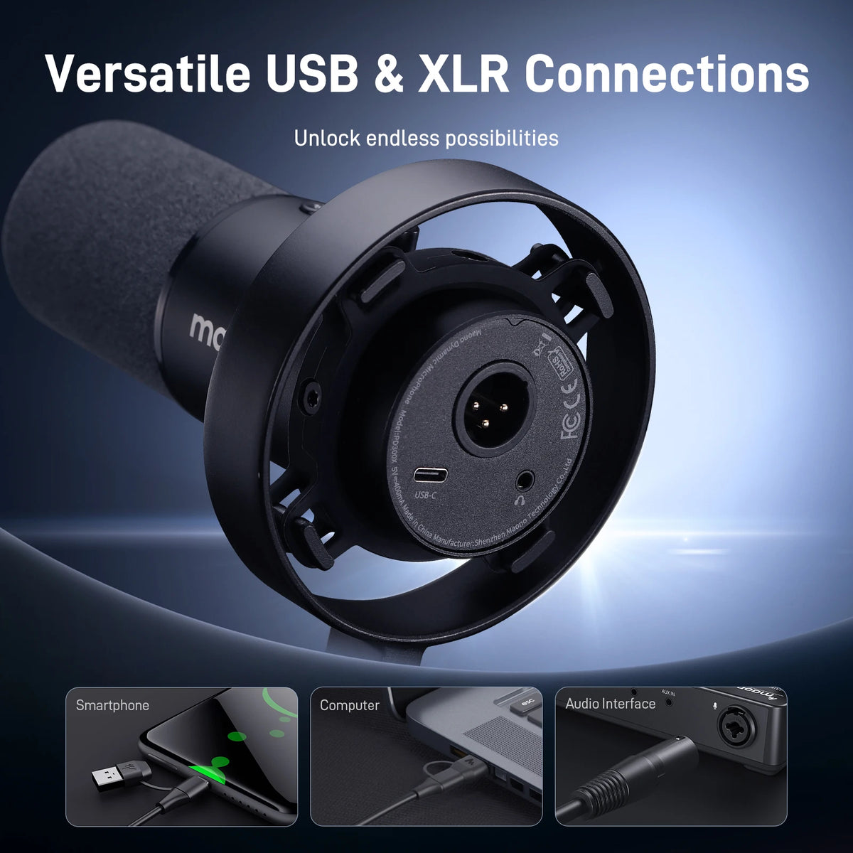 Maono PD300X Dynamic Microphone XLR USB Podcast Recording Mic