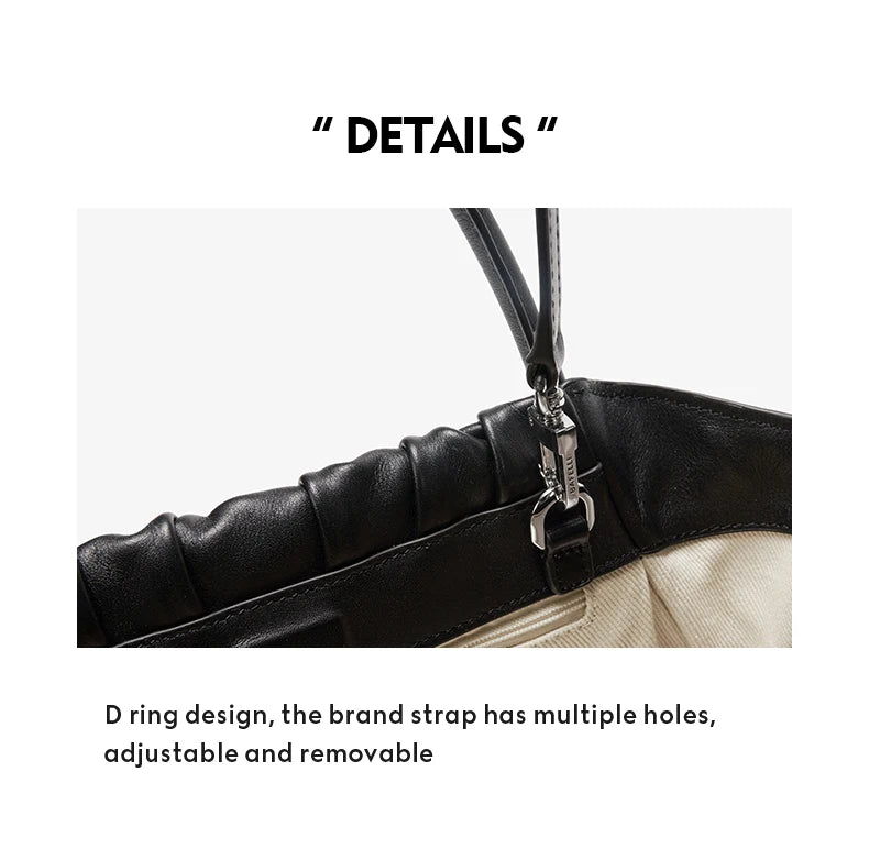 BAFELLI Ruched Genuine Leather Tote Bag