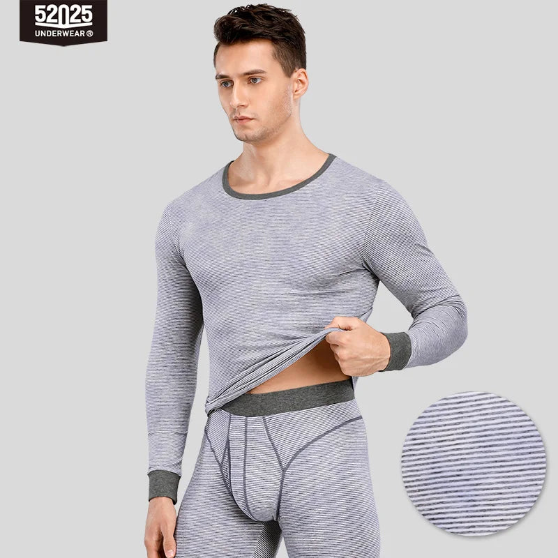 52025 StripeEase Men's Cotton-Modal Thermal Underwear