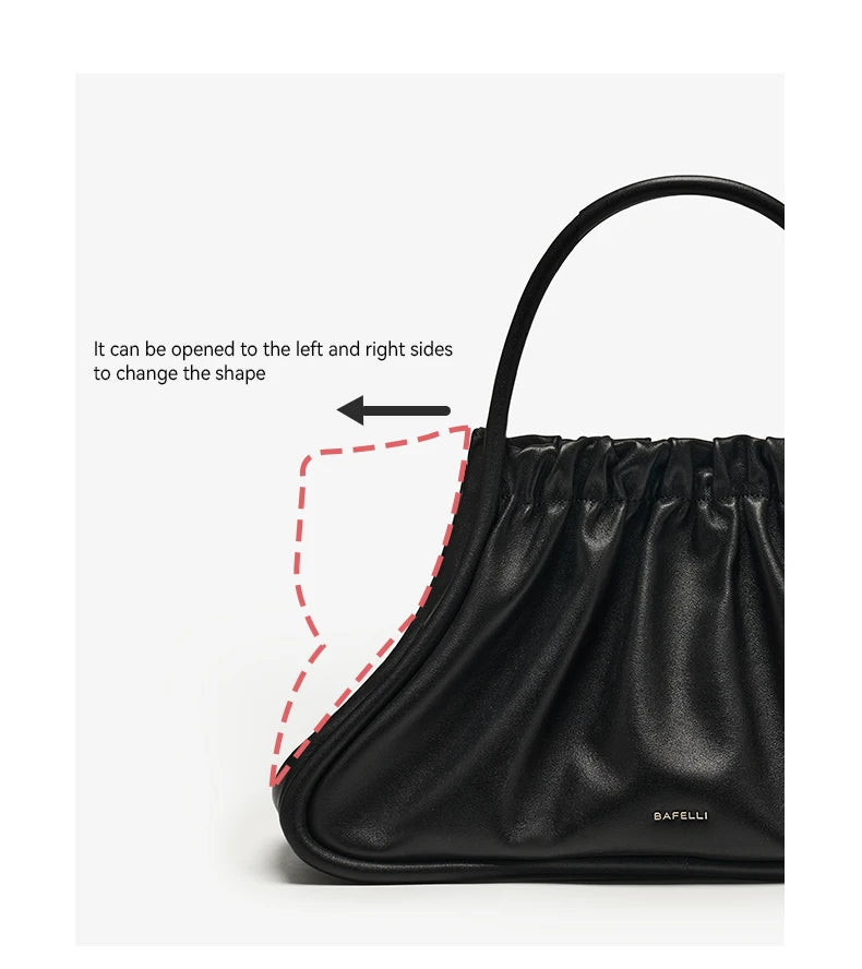 BAFELLI Ruched Genuine Leather Tote Bag