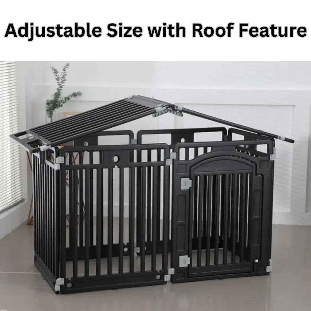 2 in 1 Pet House and
Adjustable Playpen with Roof Feature and Locking Door – BLACK