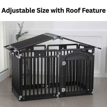 2 in 1 Pet House and
Adjustable Playpen with Roof Feature and Locking Door – BLACK
