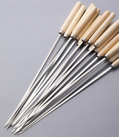(20PCS/PACK) L 33.5cm Wooden Handle Stainless Steel BBQ Skewers dealonline.co.nz