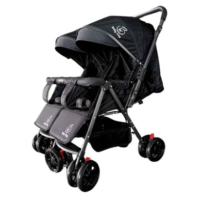 Black 2-Way Folding Compact Double / Twin Stroller + Rain Cover