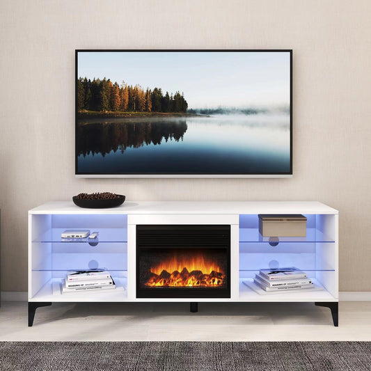 'Dante' RGB LED Lighting TV Unit With Electric Fireplace sue-e furniture
