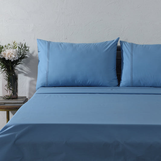 ORGANIC COTTON COLOURED SHEET SET 250TC - BLUE MIRAGE Whites of London NZ