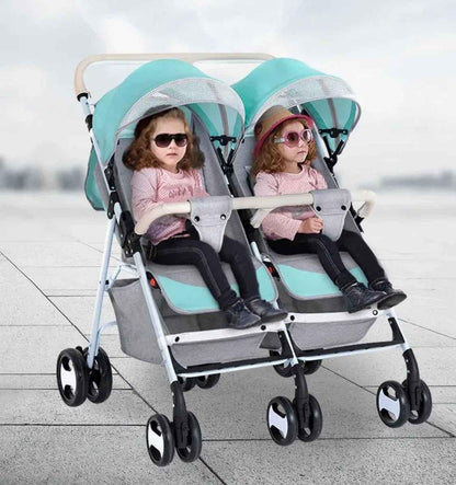Black 2-Way Folding Compact Double / Twin Stroller + Rain Cover