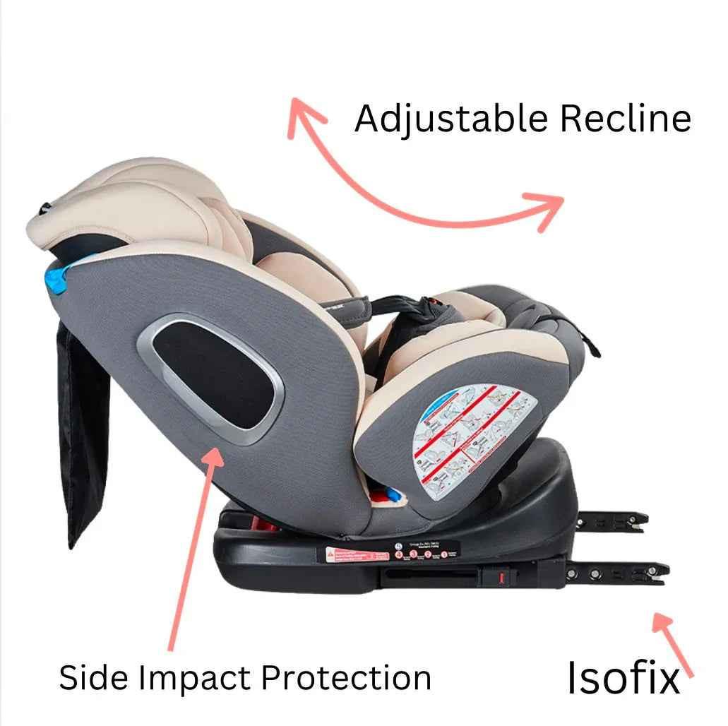 SafeHalo 360 Rotating and Convertible Car Seat with ISOFIX for All Ages - KHAKI