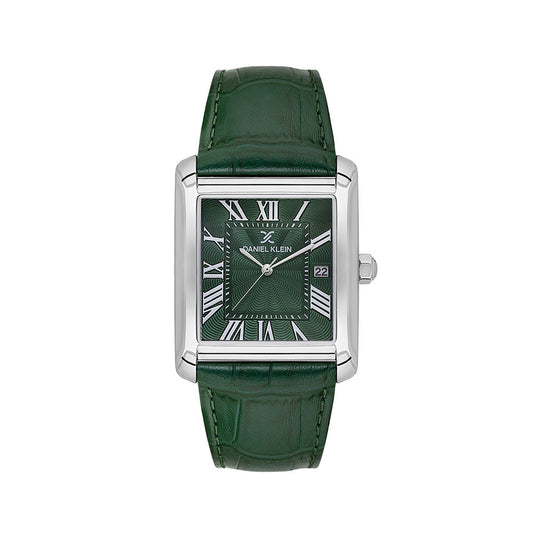 Daniel Klein Classic Green Dial and Genuine Leather Strap Silver Watch - DK.1.13909-3 Kiwi Watches