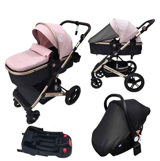 Preorder - Supra - 3 in 1 Stroller + Bassinet + Capsule Car Seat Combo with Mattress, Food Tray and Pink Skin