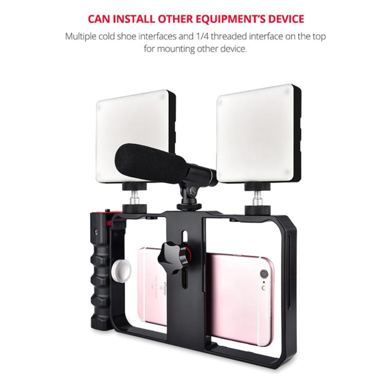 YLG0901B Vlogging Live Broadcast Smartphone Plastic Cage Video Rig Filmmaking Recording Handle Stabilizer Bracket for iPhone, Galaxy, Huawei, Xiaomi, HTC, LG, Google, and Other Smartphones