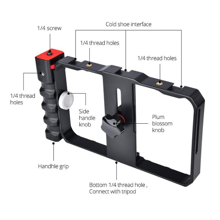 YLG0901B Vlogging Live Broadcast Smartphone Plastic Cage Video Rig Filmmaking Recording Handle Stabilizer Bracket for iPhone, Galaxy, Huawei, Xiaomi, HTC, LG, Google, and Other Smartphones