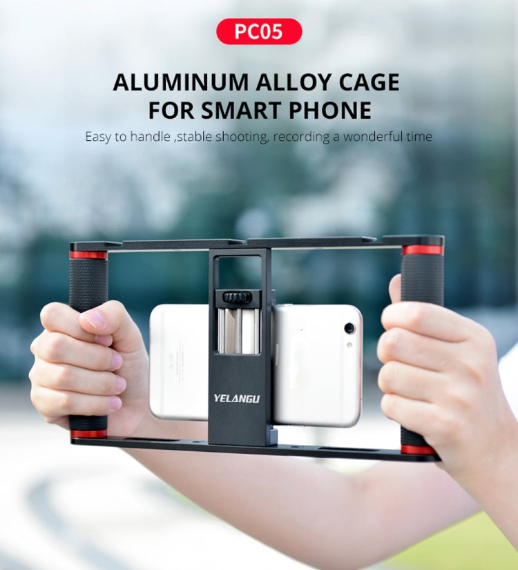 YELANGU PC05 YLG0909B Vlogging Live Broadcast Smartphone Metal Cage Video Rig Filmmaking Recording Handle Stabilizer Bracket for iPhone, Galaxy, Huawei, Xiaomi, HTC, LG, Google, and Other Smartphones