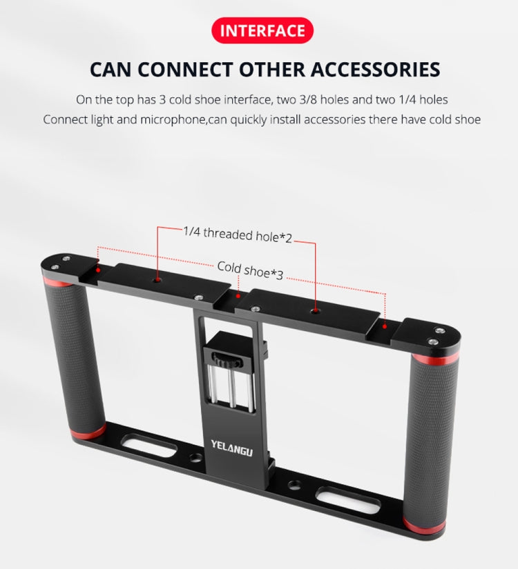 YELANGU PC05 YLG0909B Vlogging Live Broadcast Smartphone Metal Cage Video Rig Filmmaking Recording Handle Stabilizer Bracket for iPhone, Galaxy, Huawei, Xiaomi, HTC, LG, Google, and Other Smartphones