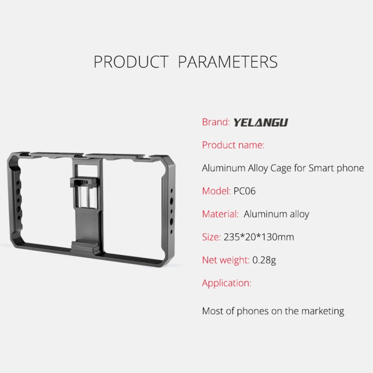 YELANGU  PC06 YLG0909A Vlogging Live Broadcast Smartphone Metal Cage Video Rig Filmmaking Recording Handle Stabilizer Bracket for iPhone, Galaxy, Huawei, Xiaomi, HTC, LG, Google, and Other Smartphones