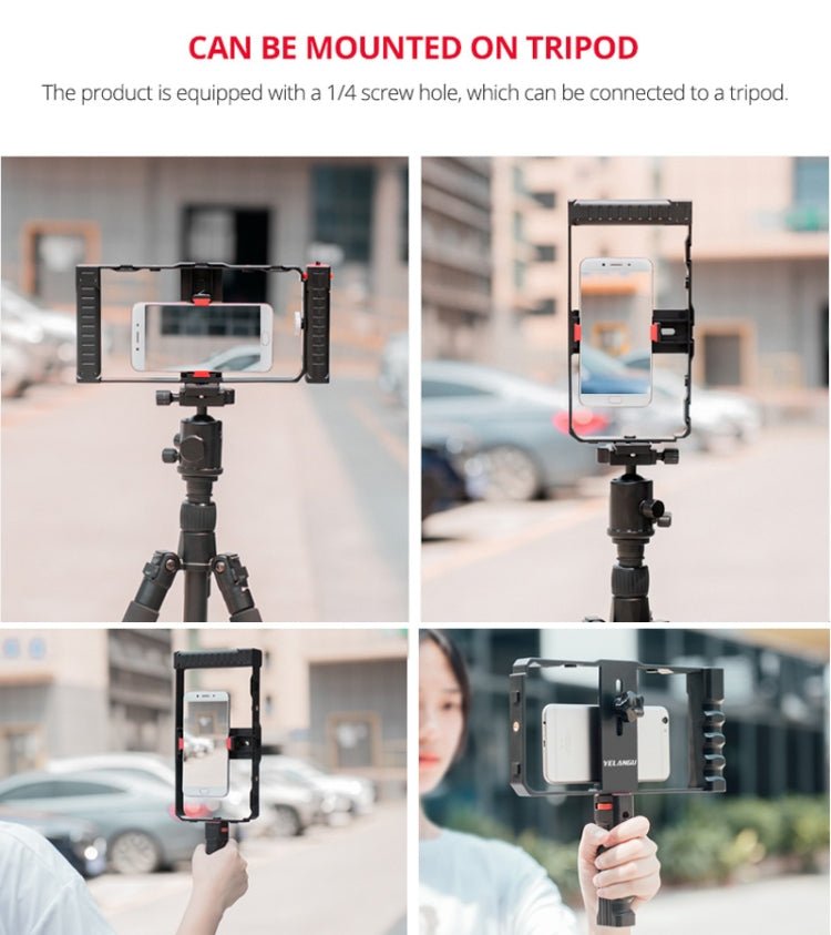 YELANGU PC02A Vlogging Live Broadcast Plastic Cage Video Rig Filmmaking Stabilizer Bracket for iPhone, Galaxy, Huawei, Xiaomi, HTC, LG, Google, and Other Smartphones