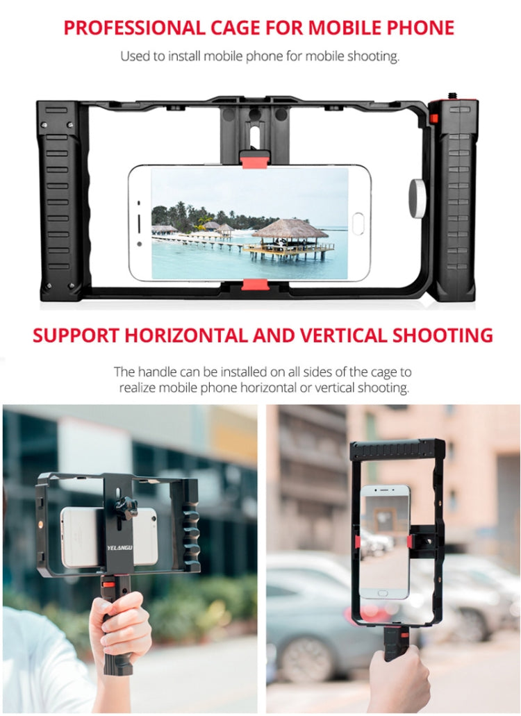 YELANGU PC02A Vlogging Live Broadcast Plastic Cage Video Rig Filmmaking Stabilizer Bracket for iPhone, Galaxy, Huawei, Xiaomi, HTC, LG, Google, and Other Smartphones