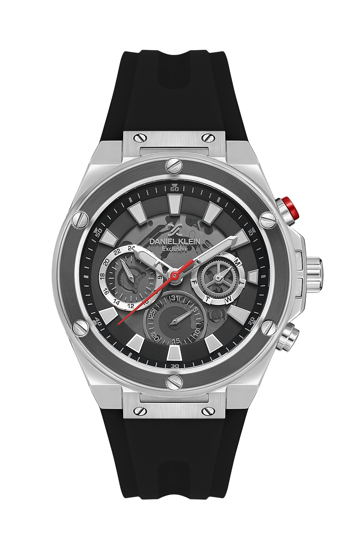 Daniel Klein Exclusive Grey Dial Black Silicone Strap Silver Watch - DK.1.13889-1 Kiwi Watches